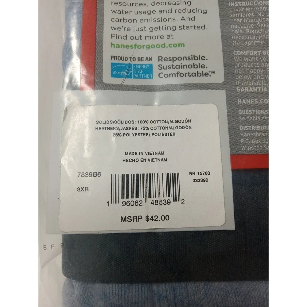 Hanes‎ Ultimate Men's 3XB Big Man Tagless Briefs Underwear 6 Pack Blue